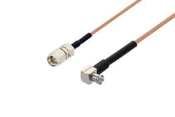 PE3C100020/HS - SMA Male to MCX Plug Right Angle Cable Using RG178 Coax with HeatShrink