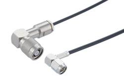 PE3C10254 - SMA Male Right Angle to Reverse Polarity TNC Plug Right Angle Low Loss Cable Using LMR-100A-UF Coax