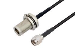 PE3C1101/HS - N Female Bulkhead to SMA Male Low Loss Cable Using LMR-100 Coax with HeatShrink