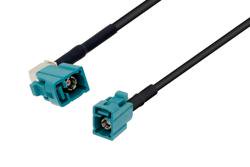 PE3C1155/HS - Water Blue FAKRA Jack Right Angle to FAKRA Jack Cable Using RG174 Coax with HeatShrink