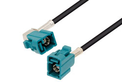 PE3C1155 - Water Blue FAKRA Jack Right Angle to FAKRA Jack Cable Using RG174 Coax