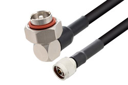 PE3C1183LF/HS - 7/16 DIN Male Right Angle to N Male Cable Using RG213 Coax with HeatShrink, LF Solder