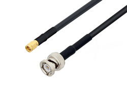 PE3C1218LF/HS - SMA Male to BNC Male Cable Using LMR-240-UF Coax with HeatShrink, LF Solder