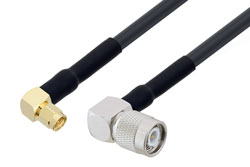 PE3C1360/HS - TNC Male Right Angle to SMA Male Right Angle Cable Using LMR-240-UF Coax with HeatShrink