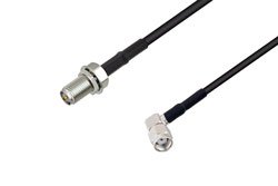 PE3C1383/HS - Reverse Polarity SMA Jack Bulkhead to Reverse Polarity SMA Plug Right Angle Low Loss Cable Using LMR-100 Coax with HeatShrink