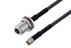 PE3C1484/HS - Reverse Polarity SMA Plug to N Female Bulkhead Low Loss Cable Using LMR-195 Coax with HeatShrink