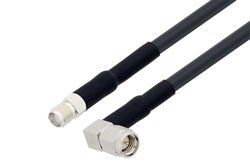 PE3C1590LF/HS - SMA Male Right Angle to SMA Female Low Loss Cable Using LMR-195 Coax with HeatShrink, LF Solder