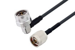 PE3C1961/HS - N Male Right Angle to N Male Low Loss Cable Using LMR-195 Coax with HeatShrink