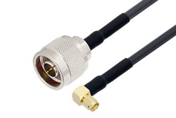 PE3C2186/HS - N Male to SMA Male Right Angle Low Loss Cable Using LMR-240-DB Coax with HeatShrink