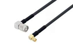 PE3C2252/HS - SMA Male Right Angle to TNC Male Right Angle Low Loss Cable Using LMR-240 Coax with Times Microwave Components with HeatShrink