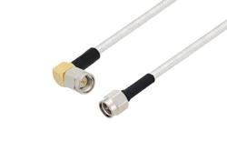 PE3C2657/HS - SMA Male Right Angle to SMA Male Cable Using PE-SR402FL Coax with HeatShrink