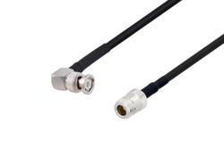 PE3C2718/HS - BNC Male Right Angle to N Female Low Loss Cable Using LMR-240-UF Coax with HeatShrink