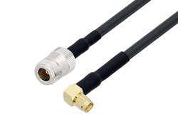 PE3C2763/HS - SMA Male Right Angle to N Female Low Loss Cable Using LMR-240 Coax with HeatShrink