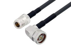 PE3C2764/HS - N Male Right Angle to N Female Low Loss Cable Using LMR-240 Coax with HeatShrink