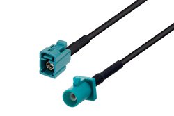 PE3C2779/HS - Water Blue FAKRA Jack to FAKRA Plug Cable Using LMR-100 Coax with HeatShrink