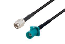 PE3C2784/HS - SMA Male to Water Blue FAKRA Plug Low Loss Cable Using LMR-100 Coax with HeatShrink
