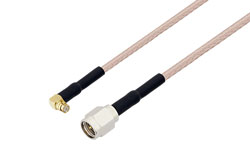 PE3C3028/HS - Push-On SMP Female Right Angle to SMA Male Cable Using RG316 Coax with HeatShrink