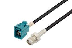 PE3C3045LF - SMA Female to Water Blue FAKRA Jack Low Loss Cable Using LMR-100 Coax , LF Solder