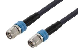 PE3C3055LF/BL - SMA Male to SMA Male Low Loss Cable Using LMR-195 Coax With Times Microwave Components, Blue Heat Shrink Indicator , LF Solder