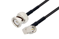 PE3C3448LF/HS - BNC Male to SMA Male Right Angle Cable Using RG174 Coax with HeatShrink, LF Solder