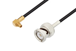 PE3C3487 - MMCX Plug Right Angle to BNC Male Cable Using LMR-100 Coax