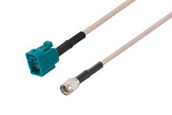 PE3C3493/HS - Water Blue FAKRA Jack to SMA Male Cable Using RG316-DS Coax with HeatShrink