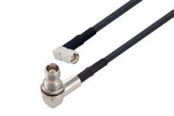 PE3C3567/HS - SMA Male Right Angle to TNC Female Right Angle Bulkhead Low Loss Cable Using LMR-200 Coax with HeatShrink