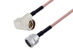 PE3C3711LF/HS - N Male Right Angle to N Male Cable Using RG142 Coax with HeatShrink, LF Solder