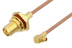 PE3C3821 - SMA Female Bulkhead to MMCX Plug Right Angle Cable Using RG178 Coax
