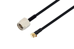 PE3C3837 - SMA Male to MMCX Plug Right Angle Cable Using PE-SR405FLJ Coax