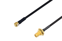 PE3C4067 - Snap-On MMBX Plug Right Angle to SMA Female Bulkhead Cable Using PE-SR405FLJ Coax