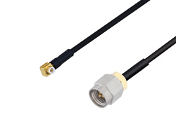 PE3C4069 - Snap-On MMBX Plug Right Angle to SMA Male Cable Using PE-SR405FLJ Coax