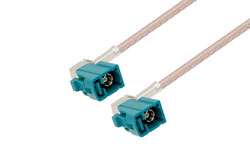 PE3C4836 - Water Blue FAKRA Jack Right Angle to FAKRA Jack Right Angle Cable Using RG316 Coax