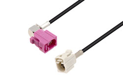 PE3C5296 - White FAKRA Jack to Violet FAKRA Jack Right Angle Low Loss Cable Using LMR-100 Coax