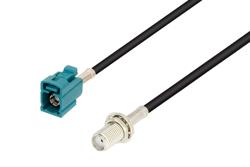 PE3C5702 - Water Blue FAKRA Jack to SMA Female Bulkhead Low Loss Cable Using LMR-100 Coax