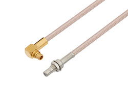 PE3C6024 - MMCX Plug Right Angle to SMB Jack Bulkhead Cable Using RG316 Coax