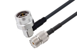 PE3C6335/HS2 - N Male Right Angle to UHF Female Low Loss Cable Using LMR-195 Coax with Double HeatShrink