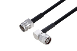 PE3C6337 - Outdoor Rated 4.3-10 Female to N Male Right Angle Low PIM Cable Using SPO-250 Coax Using Times Microwave Parts