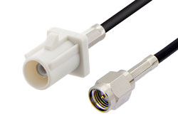 PE3C6608 - White FAKRA Plug to SMA Male Cable Using RG174 Coax