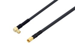 PE3C6658LF/HS - SMA Male Right Angle to SMA Male Low Loss Cable Using LMR-240 Coax with HeatShrink, LF Solder