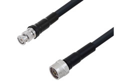 PE3C6721/HS - N Male to BNC Male Low Loss Cable Using LMR-400-UF Coax With Times Microwave Components with HeatShrink