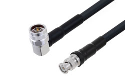 PE3C6742/HS - N Male Right Angle to BNC Male Cable Using LMR-400-UF Coax with HeatShrink