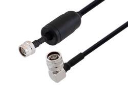 PE3C7262/WP - Waterproof IP68 N Male (Plug) Right Angle to N Male (Plug) Low Loss Cable Using SPO-250 Coax with Times Microwave Components