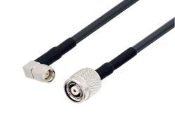 PE3C7392/HS - SMA Male Right Angle to Reverse Polarity TNC Plug Low Loss Cable Using LMR-195 Coax with HeatShrink
