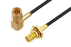 PE3C7571 - SMA Male Right Angle to SMA Female Bulkhead Low Loss Cable Using PE-C100 Coax