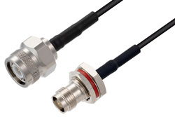 PE3C7630/HS - TNC Male to TNC Female Bulkhead Low Loss Cable Using LMR-100 Coax with HeatShrink
