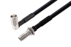 PE3C7855 - NEX10 Male Right Angle to NEX10 Female Bulkhead Low PIM Cable Using 1/4 inch Superflexible Coax