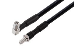 PE3C7869 - SMA Male Right Angle to SMA Female Bulkhead Low PIM Cable Using 1/4 inch Superflexible Coax