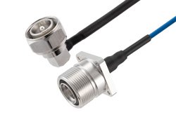 PE3C7965 - 7/16 DIN Male Right Angle to 7/16 DIN Female 4 Hole Flange Low PIM Cable Using TFT-402 Coax Using Times Microwave Components