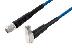 PE3C7977 - SMA Male to SMA Male Right Angle Low PIM Cable Using TFT-402 Coax Using Times Microwave Components